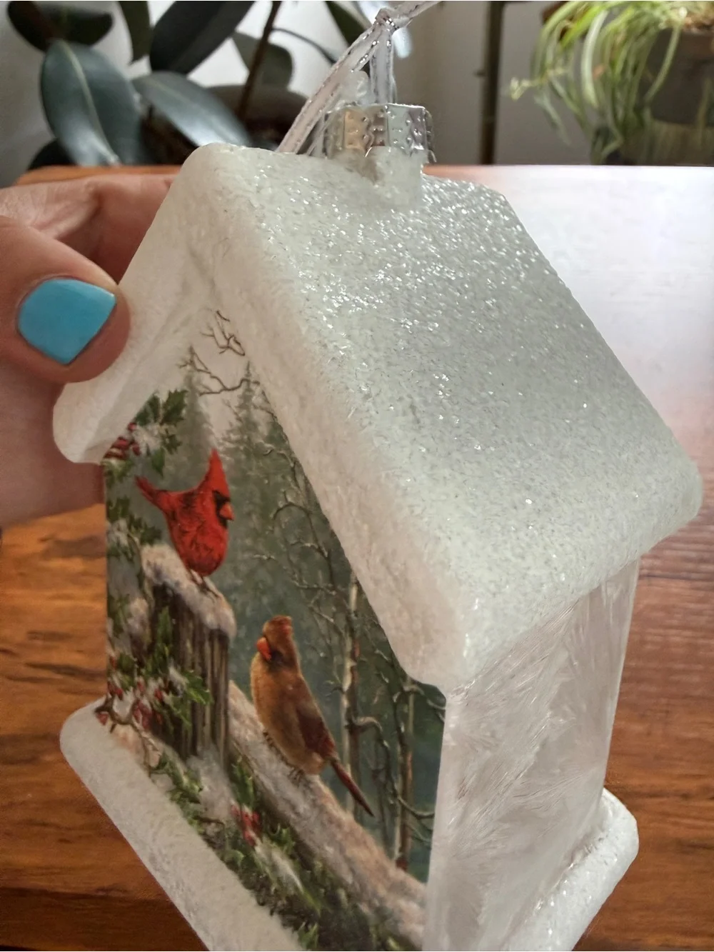 White Cardinal Birdhouse Holiday Ornament Stony Creek